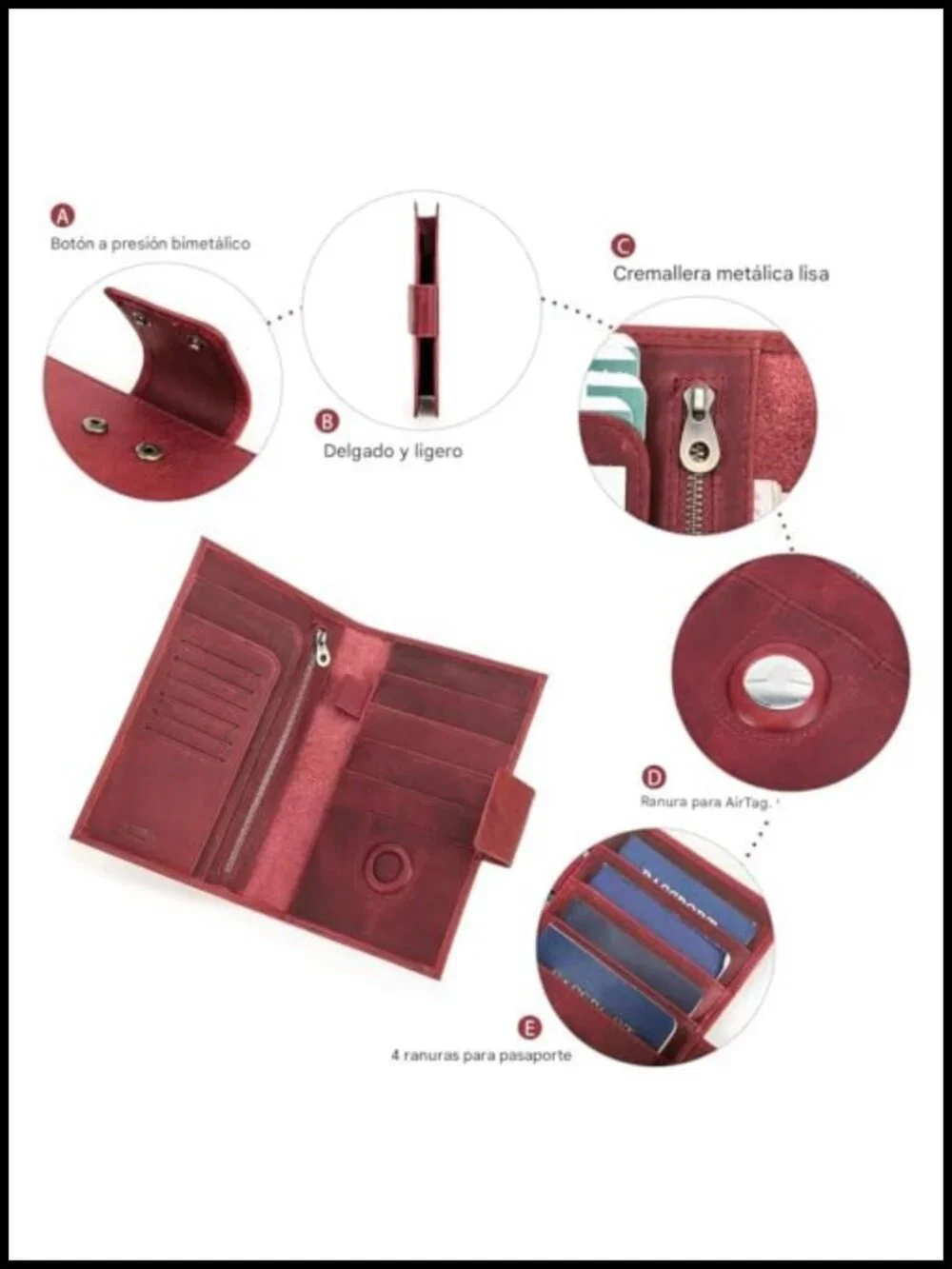 Full Grain Leather RFID Blocking Family Passport Holder for 4 with Airtag Slot